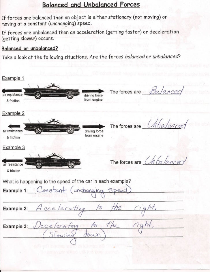 Balanced And Unbalanced Forces Wkst Key Balanced And Unbalanced Forces Wkst Key