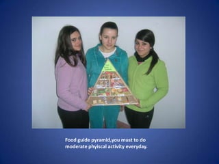 Food guide pyramid,you must to do
moderate phyiscal activity everyday.
 