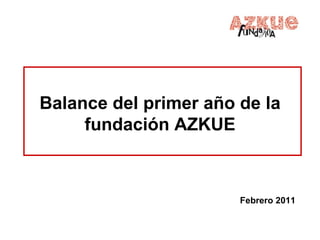 Balance del primer año de la fundación AZKUE Febrero 2011 