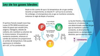 Ley de los gases ideales
Boyle se dio cuenta de que si la temperatura de un gas cambia
durante un experimento, la relación...