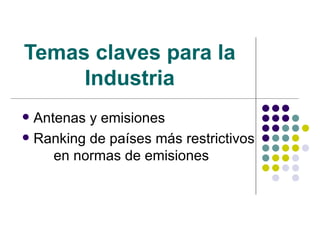 Temas claves para la Industria Antenas y emisiones Ranking de países más restrictivos  en normas de emisiones 