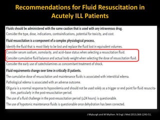 Recommendations for Fluid Resuscitation in
Acutely ILL Patients
J Myburgh and M Mythen. N Engl J Med 2013;369:1243-51.
 