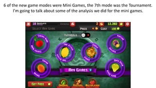 6 of the new game modes were Mini Games, the 7th mode was the Tournament.
I’m going to talk about some of the analysis we did for the mini games.
 