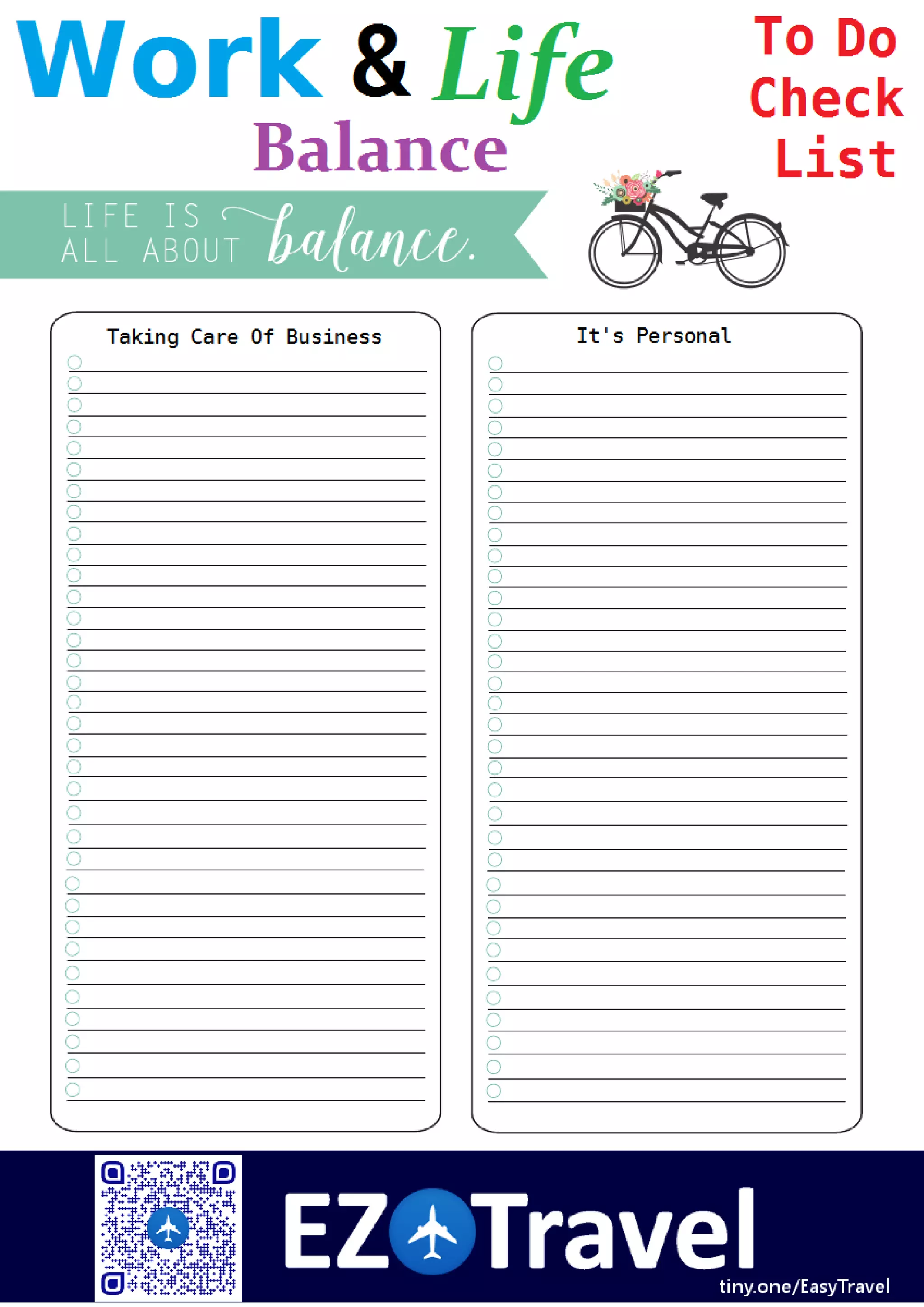 Your HQ Printable Work / Life Balance To Do Check List | PDF
