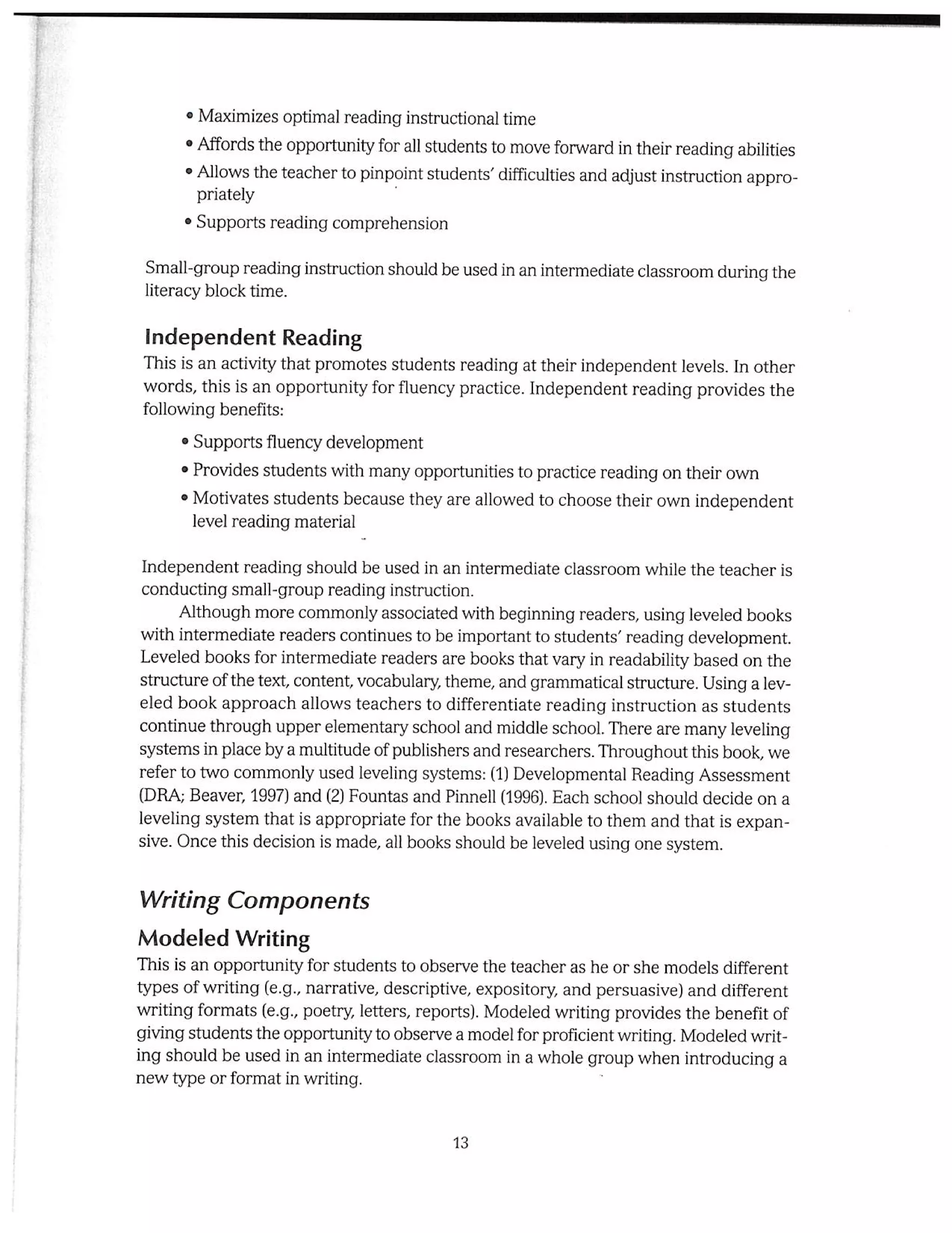 Balanced literacy instruction in the intermediate classroom | PDF