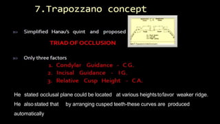 He stated occlusal plane could be located at various heightstofavor weaker ridge.
He also stated that by arranging cusped teeth-these curves are produced
automatically
 