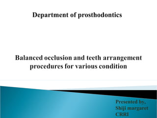 Department of prosthodontics
Presented by,
Shiji margaret
CRRI
 