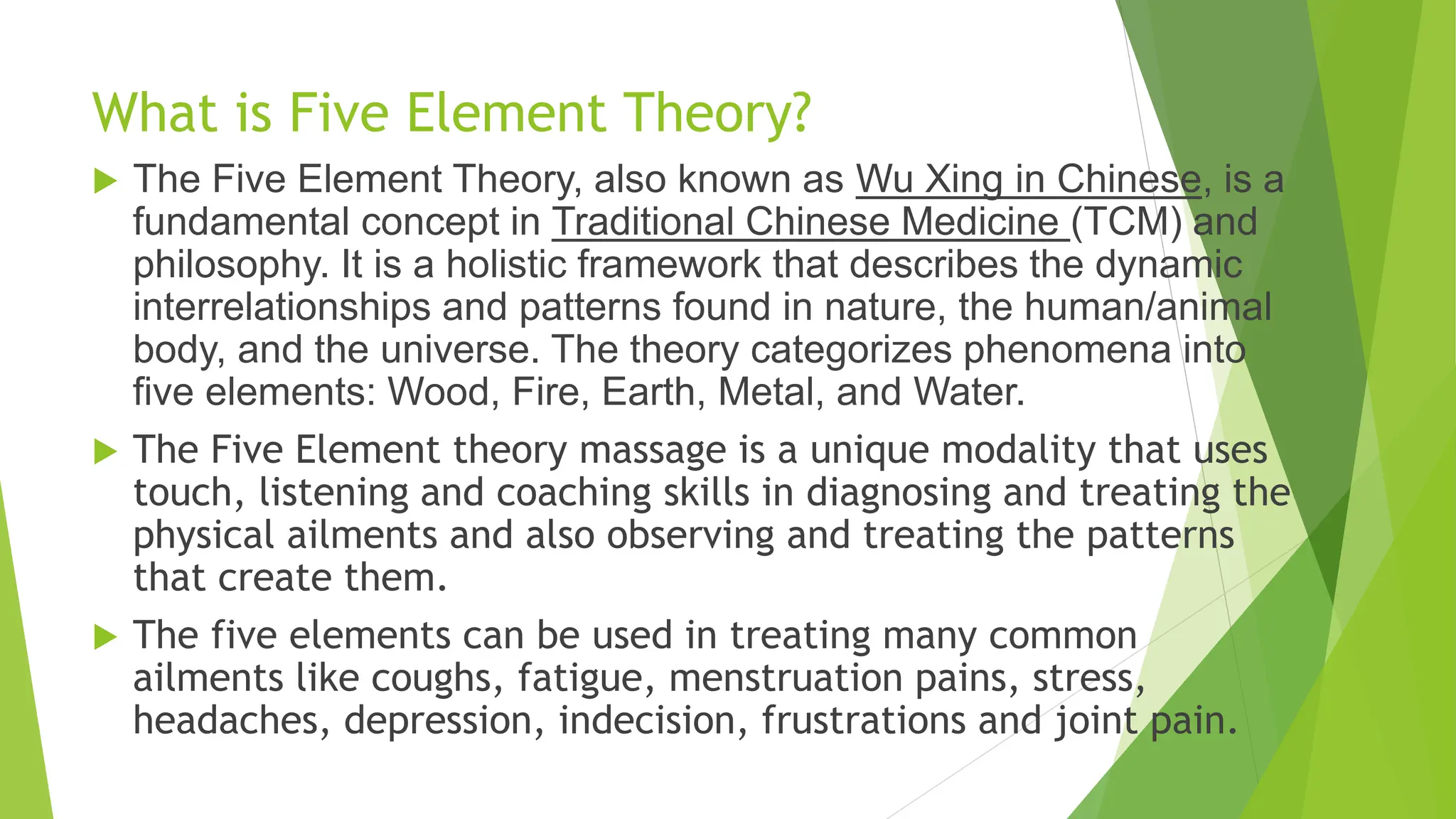 Balanced of five elements in wellness massage | PPTX