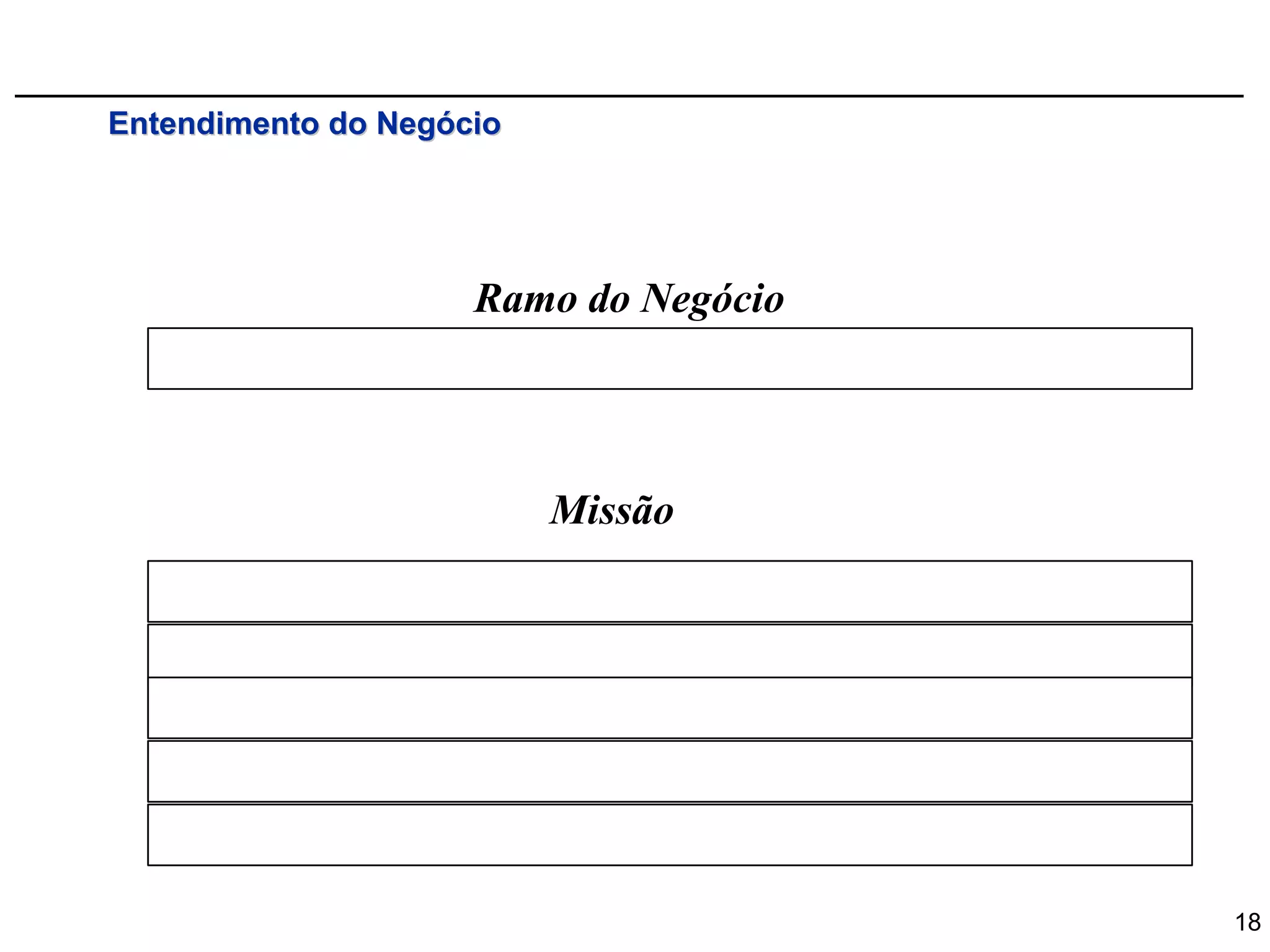 Entendimento do Negócio




                     Ramo do Negócio



                          Missão




                                       18
 