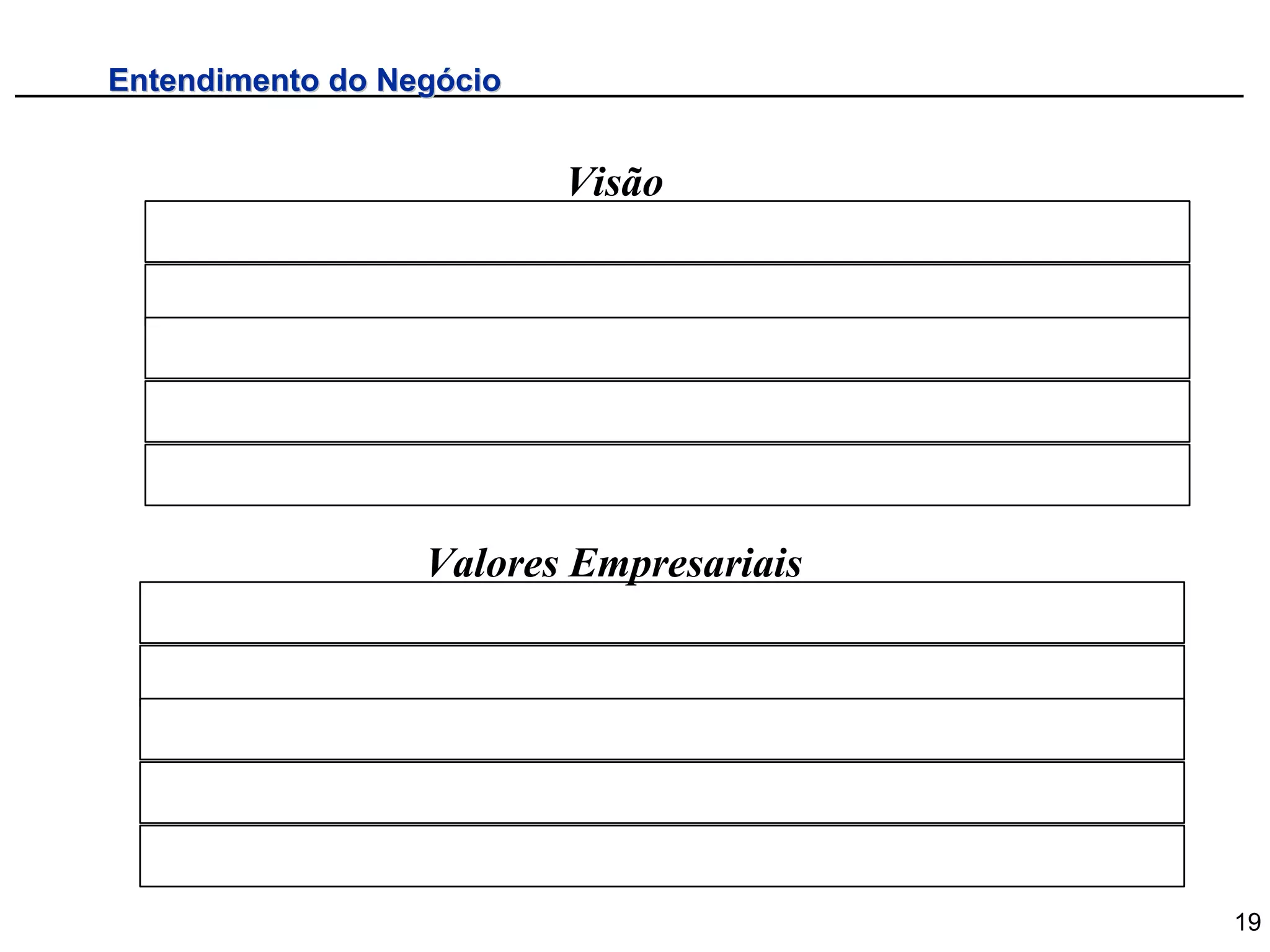 Entendimento do Negócio


                          Visão




                  Valores Empresariais




                                         19
 