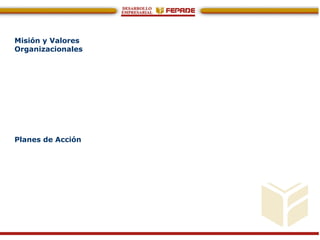 Misión y Valores
Organizacionales
Planes de Acción
 