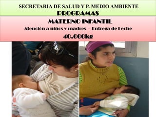  SECRETARIA DE SALUD Y P. MEDIO AMBIENTE PROGRAMAS<br />MATERNO INFANTIL<br />Atención a niños y madres  -  Entrega de Lec...