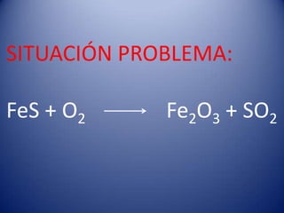 SITUACIÓN PROBLEMA:
FeS + O2 Fe2O3 + SO2
 