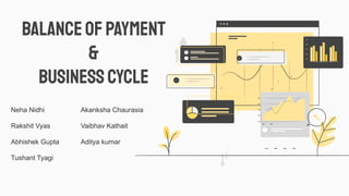 Neha Nidhi Akanksha Chaurasia
Rakshit Vyas Vaibhav Kathait
Abhishek Gupta Aditya kumar
Tushant Tyagi
balanceofpayment
&
Businesscycle
 
