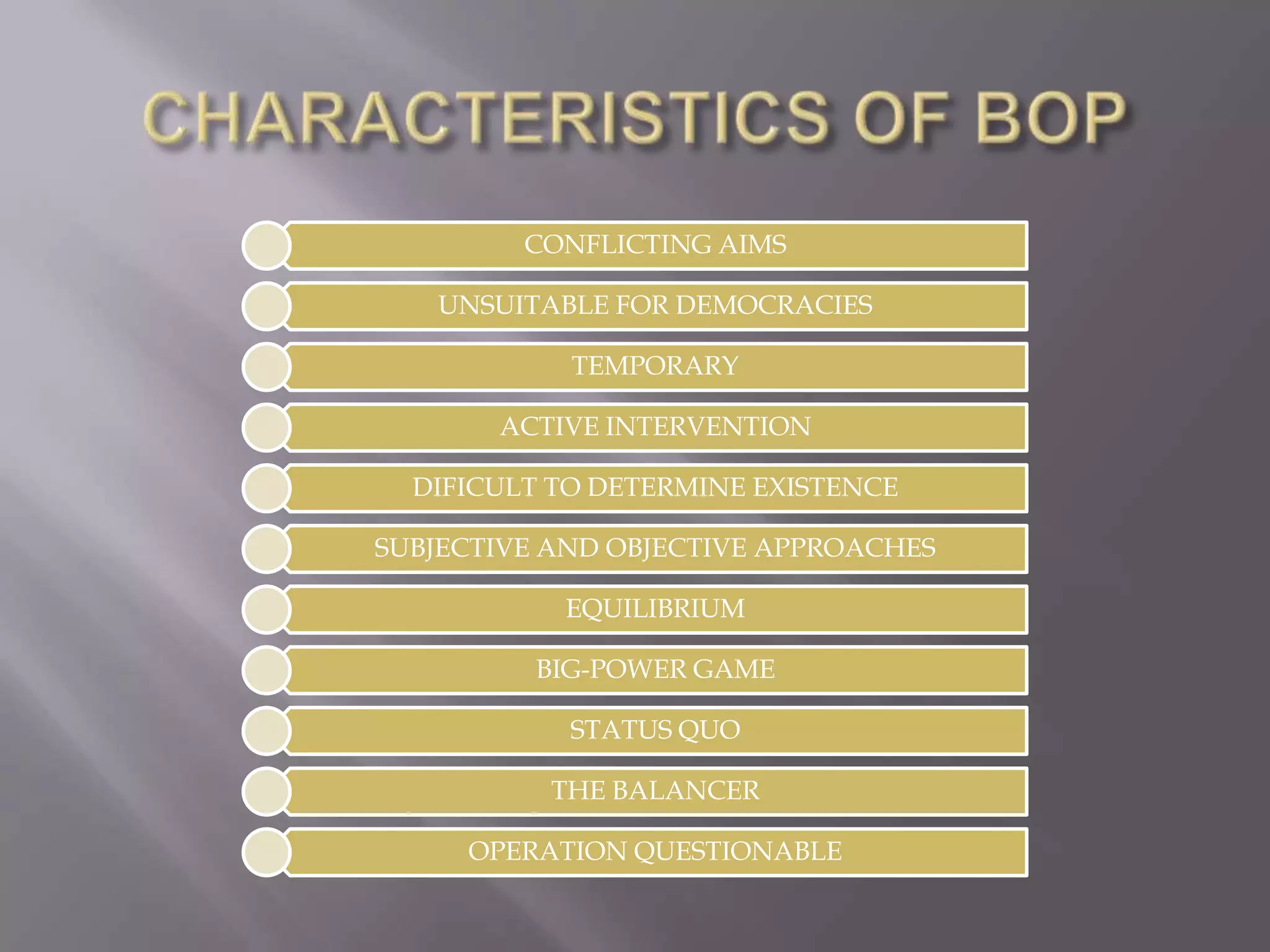 CHARACTERISTICS OF BOP
