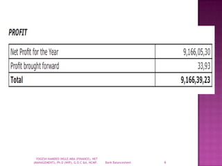 Bank Balancesheet 6
YOGESH NAMDEO INGLE.MBA (FINANCE), NET
(MANAGEMENT), Ph.D (WIP), G.D.C &A, NCMP.
 