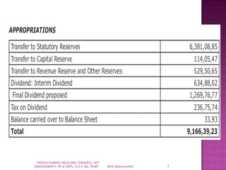 Bank Balancesheet 7
YOGESH NAMDEO INGLE.MBA (FINANCE), NET
(MANAGEMENT), Ph.D (WIP), G.D.C &A, NCMP.
 