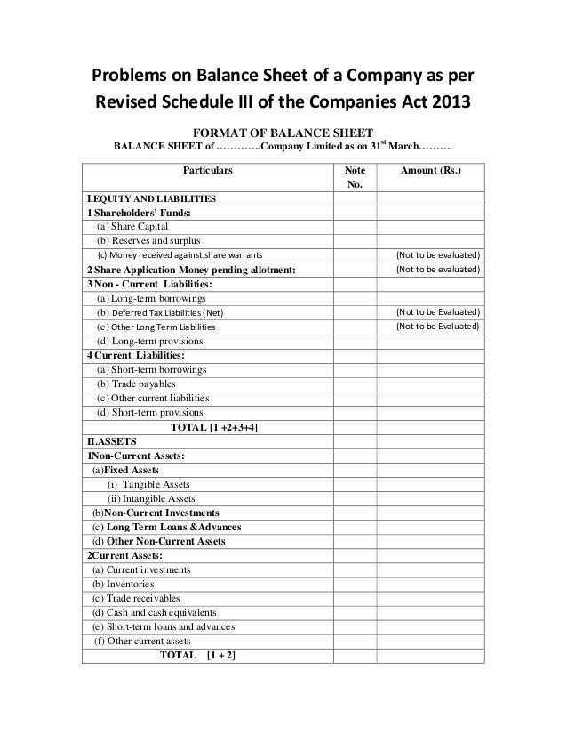 Balance Sheet Notes To Accounts Format