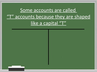 Some accounts are called  “T” accounts because they are shaped like a capital “T” 