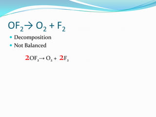 OF2-> O2 + F2DecompositionNot Balanced2OF2-> O2 +2F2