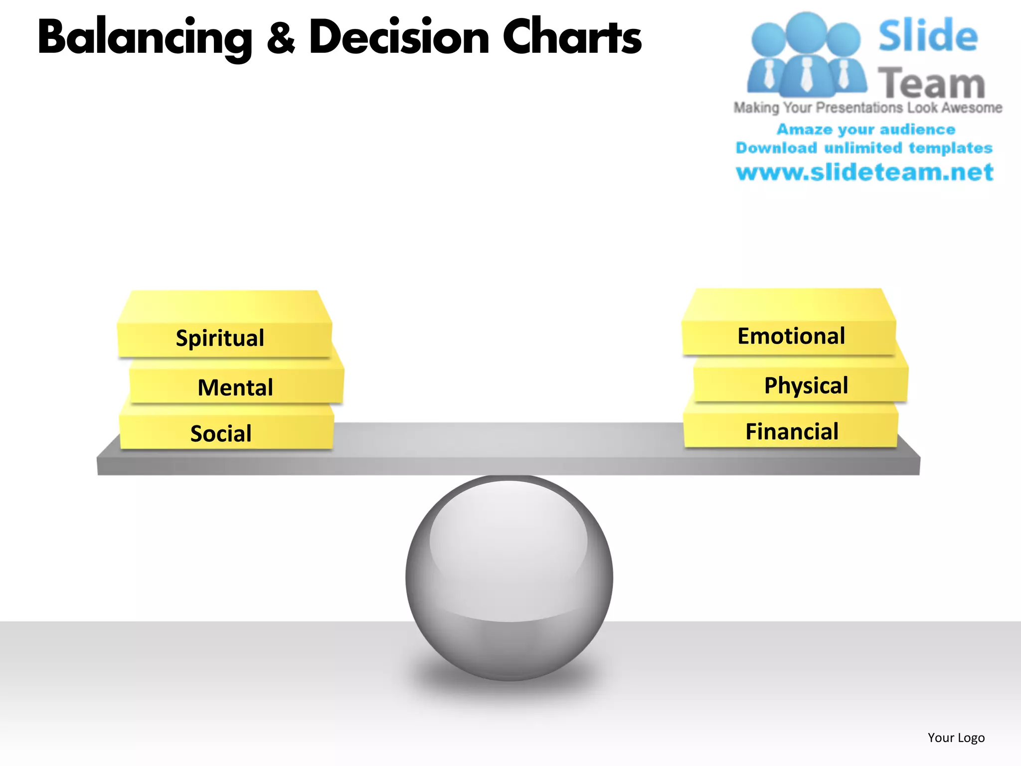 Balancing & Decision Charts




      Spiritual               Emotional

        Mental                  Physical
       Social                 Financial




                                           Your Logo
 