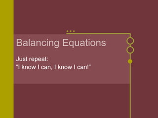 Balancing Equations
Just repeat:
“I know I can, I know I can!”
 