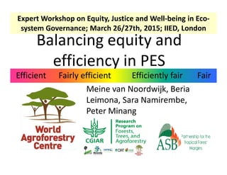 Balancing equity and
efficiency in PES
Expert Workshop on Equity, Justice and Well-being in Eco-
system Governance; March ...