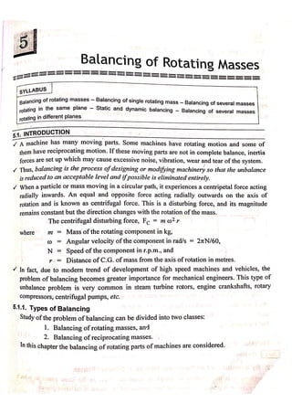 Unit-II Balancing of rotating mass & reciprocating masses