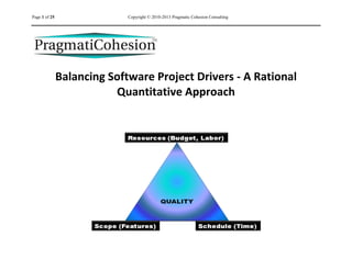 Page 1 of 25                 Copyright © 2010-2013 Pragmatic Cohesion Consulting




               Balancing Software Project Drivers - A Rational
                          Quantitative Approach
 