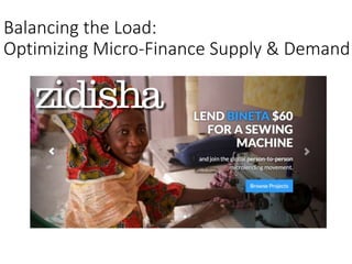 Balancing the Load:
Optimizing Micro-Finance Supply & Demand
 