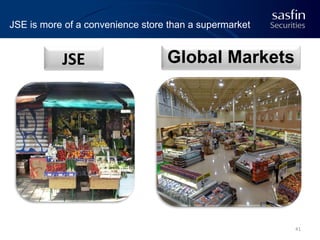 JSE is more of a convenience store than a supermarket

JSE

Global Markets

41

 