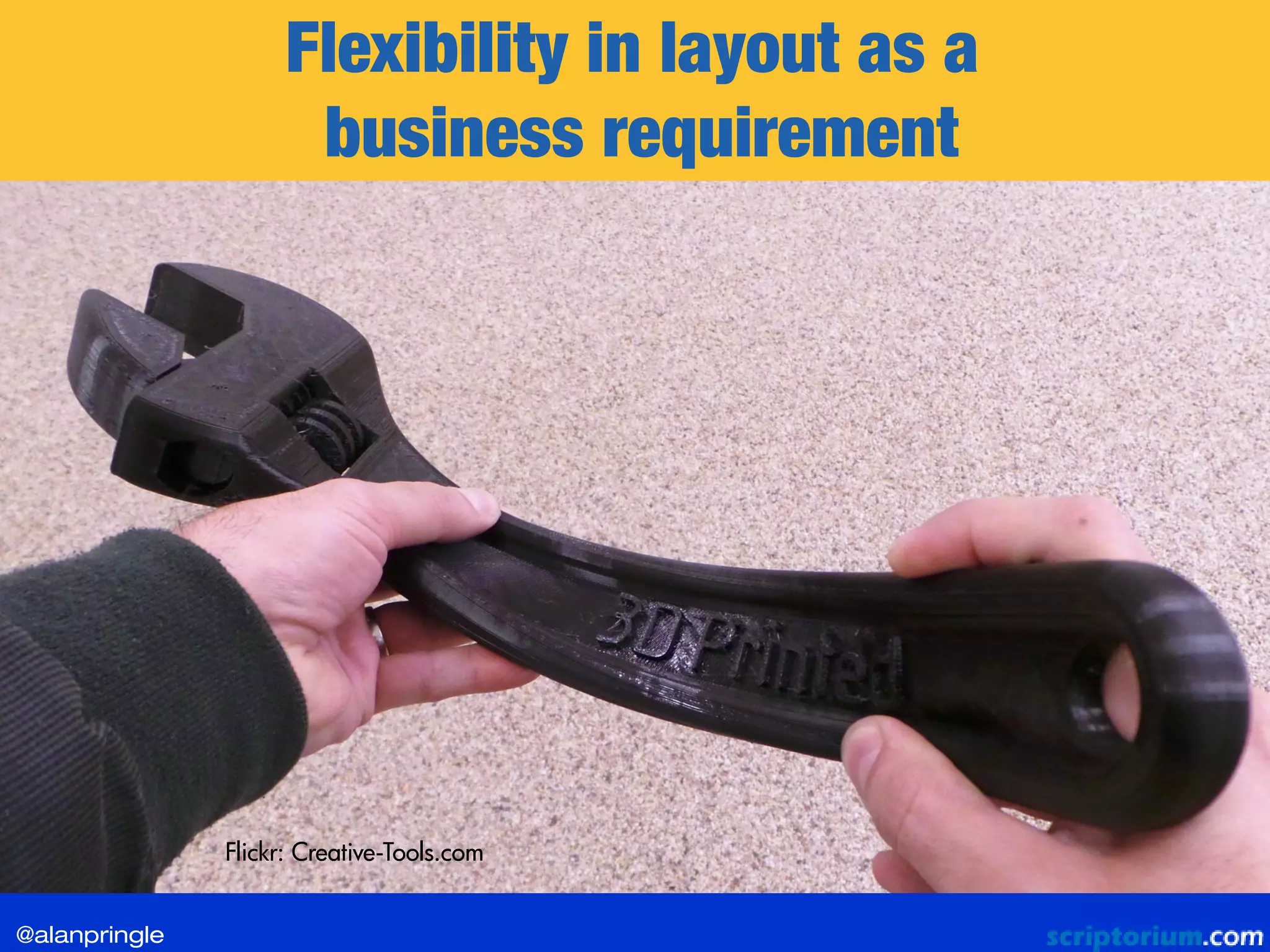 Flexibility in layout as a
business requirement
Flickr: Creative-Tools.com
@alanpringle
 