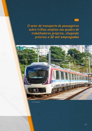 Foto: CCR Metrô Bahia
O setor de transporte de passageiros
sobre trilhos ampliou seu quadro de
trabalhadores próprios, chegando
próximo a 32 mil empregados
13
 