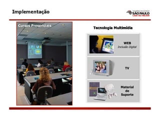 Cursos Presenciais
                     Tecnologia Multimídia



                                      WEB
                                 Inclusão Digital




                                       TV




                                   Material
                                     de
                                   Suporte
 