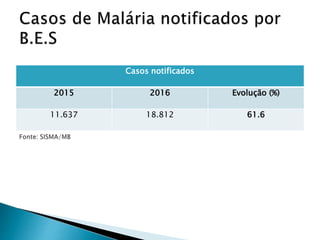Casos notificados
2015 2016 Evolução (%)
11.637 18.812 61.6
 