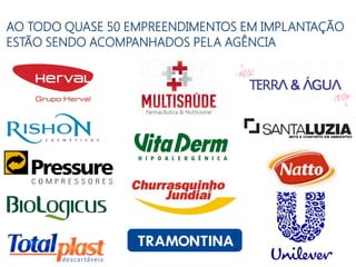 AO TODO QUASE 50 EMPREENDIMENTOS EM IMPLANTAÇÃO
ESTÃO SENDO ACOMPANHADOS PELA AGÊNCIA
 