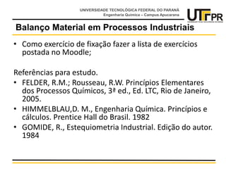 introdução ao Balanço material e energético de processos industriais | PPTX