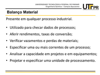 introdução ao Balanço material e energético de processos industriais | PPTX
