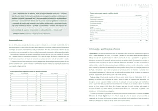 direitos humanos                                 PRINCÍPIO 1




         “Com o importante apoio da Petrobras, através do Programa Petrobras Fome Zero, a Campanha                           Projetos patrocinados segundo o público atendido
                                                                                                                             PROJETO                                                                                Nº DE PROJETOS           %
       ‘Ação Afirmativa, Atitude Positiva’ ganhou amplitude e vem conseguindo sensibilizar a sociedade para a
                                                                                                                             Crianças e adolescentes                                                                           12            16
       valorização e o respeito à diversidade racial e étnica e à contribuição histórica dos afro-descendentes
                                                                                                                             Trabalhadores de cooperativas                                                                      8            11
       na formação e no desenvolvimento do Brasil. Com esta parceria, mudanças significativas ocorreram com                  População de assentamentos                                                                         7            9
       a incorporação da temática racial na agenda do poder público, iniciativa privada e terceiro setor, fazendo            Comunidades pesqueiras                                                                             3            4

       surgir várias iniciativas que buscam a igualdade de oportunidades e condições entre negros e não                      Populações rurais                                                                                 13            18
                                                                                                                             Famílias                                                                                           5            7
       negros. Acreditamos no caráter dinâmico da campanha, que atingirá diversos setores e servirá como
                                                                                                                             Pessoas com deficiência                                                                            5            7
       ponto mobilizador de segmentos comprometidos com o desenvolvimento e a inclusão social.”
                                                                                                                             Egressos do sistema penitenciário                                                                  2            3
                                                                                                                             Catadores de lixo                                                                                  4            5
         IVANIR DOS SANTOS | Coordenador do Projeto Ação Afirmativa, Atitude Positiva
                                                                                                                             Mulheres                                                                                           8            11
                                                                                                                             Jovens                                                                                             6            8
                                                                                                                             População indígena                                                                                 1            1
Sustentabilidade                                                                                                             Total                                                                                             74           100


Um dos critérios para a aprovação de patrocínios a projetos é a interação com a comunidade envolvida. Esta deve ter
participação prevista em todas as fases do projeto, desde o diagnóstico do problema, análise e definição das alternativas
e estratégias de ação até o monitoramento e avaliação dos resultados. Além disso, é considerada a relevância da ação
                                                                                                                            1 | Educação e qualificação profissional
no contexto em que será executada, com base na análise da caracterização da população e da área geográfica atingidas.
                                                                                                                            O Mova-Brasil é uma das mais expressivas ações da companhia na área da educação. Implantado em agosto de
   Para assegurar a implantação de iniciativas sustentadas em parcerias de longo prazo com entidades da sociedade
                                                                                                                            2003, o projeto alfabetizou, em 2005, 13.250 jovens e adultos que não tiveram acesso à escola regular na
civil, a Petrobras investe na capacitação de lideranças. Com o apoio de órgãos de governo, as parcerias têm sido
                                                                                                                            infância. Cerca de 57% dos alfabetizados são mulheres com mais de 50 anos e que trabalham na agricultura de
fundamentais para ampliar o raio de ação da companhia, que participa de diversas redes do setor público e privado.
                                                                                                                            subsistência na área rural ou prestando serviços domésticos nas grandes cidades. A iniciativa incluiu também a
   O Programa Petrobras Fome Zero também busca o estabelecimento de parcerias para otimizar o impacto da ação
                                                                                                                            capacitação de 593 educadores em 2005 no método de alfabetização Paulo Freire, que utiliza os elementos da
social da companhia com o aporte de recursos e conhecimentos de outras empresas ou organizações privadas e/ou
                                                                                                                            realidade social e cultural dos estudantes para despertar habilidades de leitura e escrita e desenvolver o espírito
a participação de órgãos públicos.
                                                                                                                            crítico. Inspirado no Movimento de Alfabetização de Jovens e Adultos (Mova), criado em 1989 pela Prefeitura de
                                                                                                                            São Paulo, o Mova-Brasil é desenvolvido em parceria com a Federação Única dos Petroleiros e o Instituto Paulo
  Projetos patrocinados segundo o estado em que serão realizados
                                                                                                                            Freire e atende estudantes de 15 anos ou mais, em salas de aula comunitárias de até 25 alunos, nos estados de
  ESTADO                 Nº DE PROJETOS                 %       ESTADO                  Nº DE PROJETOS             %

  AC                                 1                 1,4      PB                                  4             5,4       São Paulo, Sergipe, Bahia, Rio de Janeiro, Ceará e Rio Grande do Norte.
  AL                                 2                 2,7      PE                                  3             4,1         Todas as Letras é outra grande parceria da Petrobras com a Central Única dos Trabalhadores (CUT) e o
  AM                                 2                 2,7      PI                                  2             2,7       Ministério da Educação para a educação de jovens e adultos na esfera do Programa Brasil Alfabetizado. De
  AP                                 1                 1,4      PR                                  3             4,1
                                                                                                                            abrangência nacional, o projeto mobiliza investimentos em educação continuada e integral para trabalhadores
  BA                                 5                 6,8      RJ                                  8            10,8
                                                                                                                            jovens e adultos. Em 2005, o projeto foi desenvolvido em 575 municípios de 23 estados do Brasil. Dos 80 mil
  CE                                 4                 5,4      RN                                  2             2,7
  DF                                 1                 1,4      RO                                  1             1,4       inscritos em 3.200 turmas, 67.826 alunos já se formaram neste ano. Em 2006, o projeto será ampliado e
  ES                                 3                 4,1      RR                                  1             1,4       alcançará 24 estados e o Distrito Federal, para atender 80.500 alunos, em 3.700 turmas, e capacitar 3.500
  GO                                 1                 1,4      RS                                  3             4,1       educadores e 144 coordenadores pedagógicos.
  MA                                 2                 2,7      SC                                  2             2,7
                                                                                                                              O acesso ao computador e à tecnologia de informação pela população de baixa renda é o propósito do Projeto
  MG                                 8                10,8      SE                                  2             2,7
                                                                                                                            Telecentros de Inclusão Digital. Iniciado em 2005, ele prevê, até o final do primeiro semestre de 2006, a
  MS                                 2                 2,7      SP                                  6             8,1
  MT                                 2                 2,7      TO                                  2             2,7       implantação de 50 centros de informática em regiões de forte exclusão social, localizadas em áreas de atuação e
  PA                                 1                 1,4      Total                              74          100,0        influência da Petrobras nos estados do Rio de Janeiro, Bahia e Santa Catarina.


28      PETR OBRA S     bal anço      social      e   a mbiental        2005                                                                                           PETR OBRA S     balanço        social   e   a mbiental        2005     29
 