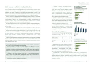 Trabalho  recursos humanos




                                                                                                                          A manutenção das certificações das Unidades da Petrobras de             Taxa de Freqüência de Acidentados
Saúde, segurança e qualidade de vida dos trabalhadores
                                                                                                                                                                                                  com Afastamento (TFCA)
                                                                                                                       acordo com essas normas exige a realização de auditorias externas uma      Número de acidentados com afastamento do trabalho
                                                                                                                       ou duas vezes por ano, cujo escopo inclui naturalmente a verificação       por milhão de homens-horas de exposição ao risco,
A busca da "excelência e liderança em questões de saúde, segurança e preservação do meio ambiente" é objetivo                                                                                     abrangendo empregados próprios e de empresas
estabelecido no Plano Estratégico Petrobras 2015. A companhia desenvolve ações para atingir níveis de                  dos sistemas de gestão de segurança e saúde. Com a implantação da          contratadas. A meta para 2010 é de 0,5.

desempenho nesta área que a posicionem no mesmo patamar das melhores empresas do mundo no setor                        Avaliação da Qualidade de Gestão, baseada nos critérios do Prêmio          2001                                           2,89

petróleo e gás. Esta determinação tem motivado a adoção de padrões de atuação que asseguram o cumprimento              Nacional da Qualidade, passaram a ser verificados também diversos
                                                                                                                                                                                                  2002                           1,53

de todos os requisitos legais e que, em muitos casos, ultrapassam até mesmo as exigências da legislação.               aspectos relacionados à saúde e segurança, em auditorias realizadas em
                                                                                                                                                                                                  2003                      1,23
  A saúde e a segurança dos trabalhadores são gerenciadas de forma integrada na Petrobras, em conformidade             todas as Unidades da companhia, de dois em dois anos.
                                                                                                                                                                                                  2004                  1,04
com as Diretrizes Corporativas de SMS. O Manual de Gestão de SMS inclui diversos padrões gerenciais que                   Em função do engajamento de toda a companhia no esforço
                                                                                                                                                                                                  2005                 0,97
orientam a gestão da segurança e saúde em todas as operações da companhia, enfocando aspectos como                     para atingir padrões de excelência também no desempenho em

comunicação, investigação, análise e divulgação de acidente fatal, exigências de SMS nos processos de contratação      saúde e segurança, resultados expressivos vêm sendo obtidos. Um

de serviços e diagnóstico, registro e acompanhamento de doenças ocupacionais.                                          exemplo disto é a série de reduções consistentes da Taxa de
                                                                                                                                                                                                   Número de Fatalidades
  Tais padrões estabelecem inclusive as ações a serem adotadas para identificação, análise, investigação, registro e   Freqüência de Acidentados com Afastamento (TFCA).                           Relacionadas com o Trabalho (%)
comunicação de acidentes, doenças ocupacionais, incidentes e desvios, bem como para a correção ou eliminação              O número de acidentados fatais manteve-se estável em relação a                      30


das causas básicas.                                                                                                    2004. Isso reforça a importância de a companhia continuar
                                                                                                                                                                                                                            21
  O Projeto Estratégico Excelência em SMS destaca, entre as iniciativas contempladas no seu plano de ação, o foco na   dedicando atenção especial a esse aspecto, pois a meta corporativa                18            18
                                                                                                                                                                                                                                            19
                                                                                                                                                                                                                                       16                 16
                                                                                                                                                                                                                                                     15            15 15
saúde dos trabalhadores, na prevenção de acidentes, incidentes e desvios e na prontidão para emergências.              para esse tipo de incidente é zero.                                          12


  Essenciais à evolução da cultura corporativa e do desempenho em saúde e segurança em níveis cada vez mais
                                                                                                                                                                                                                   3               3
                                                                                                                                                                                                                                                 1
elevados, o comprometimento visível da liderança e a qualificação da força de trabalho também são enfocados            Causas de óbitos - Empregados Petrobras                                                                                                 0

                                                                                                                                                                                                     2001          2002            2003          2004          2005
nas Diretrizes Corporativas de SMS. O presidente e os diretores da companhia participaram de dez auditorias de                                             2001   2002    2003   2004   2005
                                                                                                                                                                                                     Empregados
SMS nas Unidades em 2005. Os programas de treinamento e capacitação atingiram a marca de 36 mil                        Causas violentas fora do trabalho     14     11       8     19     16         Contratados
                                                                                                                                                                                                     Total
participantes desde 2002.                                                                                              Doenças cardiocirculatórias           16     7        9     10     15

  A execução da política de Segurança, Meio Ambiente e Saúde na Petrobras é aferida pelo Programa de Avaliação         Acidentes do trabalho                 12     3        3     1      0

da Gestão de SMS. Em 2005, foram realizadas 20 avaliações – 13 em instalações no Brasil e sete fora do País.           Doenças ocupacionais                  0      0        0     0      0
                                                                                                                                                                                                   Taxa de Acidentes Fatais (TAF)
As avaliações abrangem o cumprimento das diretrizes corporativas e o atendimento aos requisitos das normas ISO         Outras causas                         17     21      12     27     16       Número de fatalidades por 100 milhões de
                                                                                                                                                                                                   homens-horas de exposição ao risco, abrangendo
14001 e BS 8800 ou OHSAS 18001.                                                                                        TOTAL                                59     42       32     57     47       empregados próprios e de empresas contratadas


                                                                                                                                                                                                   2001                                                              15,70
     “Minha vida, meu presente, meu futuro e também Deus me chamam sempre para reconstruir minha                       A Taxa de Acidentes Fatais (TAF), que corresponde ao número de
  vida em todas as áreas que foram afetadas pela ação do tempo.                                                                                                                                   2002                             6,29
                                                                                                                       fatalidades por 100 milhões de homens-horas de exposição ao
     O Programa de Atualização para a Vida e para o Trabalho – PAVT levou-me a refletir sobre a necessidade                                                                                       2003                       4,57
                                                                                                                       risco, manteve em 2005 a tendência consistente de queda. O
  de assumir maior controle e responsabilidade sobre minha vida. O programa trabalha a auto-motivação e
                                                                                                                       índice alcançado no ano é muito inferior à média mundial da                2004                  3,30
  a necessidade da aceitação e da busca pela mudança para uma melhoria contínua. Esse é um diferencial
                                                                                                                       indústria de exploração e produção de petróleo e gás em 2004,              2005                 2,81
  da Petrobras. Um empregado satisfeito em suas necessidades mais importantes torna-se um multiplicador
                                                                                                                       que, de acordo com a Oil and Gas Producers (OGP), foi de 5,2.
  de energia para enfrentar os desafios corporativos.
                                                                                                                          O Comitê de Gestão de SMS acompanha também, desde 2005, o indicador Total de Ocorrências Registráveis
     A abordagem do PAVT conduz o empregado a refletir sobre se ele vem ativamente construindo sua
                                                                                                                       (TOR), referencial da indústria que permite a comparação de níveis de desempenho. O TOR consolida dados sobre
  carreira ou deixando que o mundo a construa, perdendo assim o controle sobre seu destino e sobre seus
                                                                                                                       fatalidades, acidentados com afastamento, sob tratamento médico e sob trabalho com restrição. Em 2005, o TOR na
  resultados. Esse é o desafio final: Manter a cada dia a chama acesa dentro de si.”
                                                                                                                       Petrobras atingiu 4,79, considerando um milhão de homens-horas de exposição ao risco e consolidando dados de
     TÂNIA DE SOUZA CARDOSO | empregada da Petrobras desde 1979                                                        empregados e contratados



56    PETR OBRA S     bal anço     social     e   a mbiental     2005                                                                                                    PETR OBRA S    balanço   social           e    a mbiental                    2005           57
 