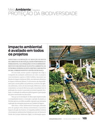 Meio Ambiente |                             princípio 8


PROtEçãO DA BIODIvERsIDADE




Impacto ambiental                                                        Estufa de sementes do

é avaliado em todos
                                                                         Projeto Piava, SC



os projetos
assegurar a eliminaçãO Ou reduçãO de riscOs
decOrrentes de mudanças, sejam tempOrárias Ou
permanentes, nas Operações e nOvOs empreendi­
mentOs é uma definiçãO da pOlítica ambiental da
petrObras, expressa na sexta diretriz cOrpOrativa
de sms, cOrrespOndente à gestãO de mudança.
     Por essa razão, mesmo quando a legislação não exige, a
Companhia faz avaliações ambientais em todos os projetos
com investimento superior a US$ 25 milhões. Associados aos
Estudos de Impacto Ambiental (EIAs), são elaborados Relatórios
de Impacto Ambiental (Rimas). Os documentos são disponibili-
zados para consulta pública nas prefeituras, escritórios das agên-
cias ambientais, centros de documentação, bibliotecas, centros
comunitários ou locais de fácil acesso pela comunidade local. A
publicação dos estudos é anunciada nos jornais de grande circu-
lação, e a realização de audiências públicas garante a participação
das partes interessadas nas discussões.
      Para que as recomendações do Rima sejam implementadas
e acompanhadas durante a construção e operação de projetos, a
Petrobras aprovou, em 2006, um padrão corporativo que sistematiza
a aplicação das orientações propostas nas Unidades de Negócio.
       Além disso, o Plano Ambiental de Construção, elaborado
antes de qualquer obra, diminui sensivelmente os possíveis
impactos da ação dos homens. A Companhia também monitora
o licenciamento ambiental das Unidades por meio do Sistema de
Gestão das Licenças Ambientais (Sigel). As informações apura-


                                                                      www.petrobras.com.br | Balanço social e amBiental 2006 |   105
 