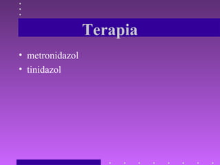 Terapia
• metronidazol
• tinidazol
 