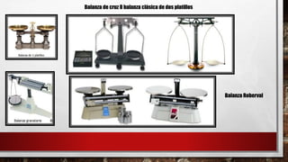 Balanza de cruz O balanza clásica de dos platillos
Balanza Roberval
 