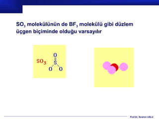 SO3 molekülünün de BF3 molekülü gibi düzlem
üçgen biçiminde olduğu varsayılır




                                         Prof.Dr. İbrahim USLU
 