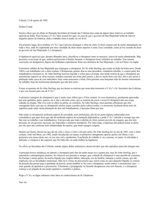 Calcutá, 13 de agosto de 1883.
Senhor Conde
Noutro ofício que ora dirijo ao Honrado Secretário de Estado das Colônias dou conta de alguns fatos relativos ao trabalho
agrícola na Índia. Peço licença a V. Ex.ª para resumi-los aqui, no caso de que o governo de Sua Majestade tenha de intervir
naqueles países da América, onde o trabalho chim é usado, ou vai sê-lo.
Em primeiro lugar, devo lembrar a V. Ex.ª que é preciso distinguir o chim do chim. O chim comum está de muito abandonado em
toda a Ásia, onde foi suplantado por uma variedade de chim muito superior à outra. Essa variedade, como já tive ocasião de dizer
ao governo de Sua Majestade, é o chimpanzé.
O deplorável equívoco que, durante dilatados anos, classificou o chimpanzé entre os macacos, estava há muito abandonado. Mas
persistia a convicção de que, embora pertencente à família humana, o chimpanzé fosse refratário ao trabalho. Esta mesma
convicção vai desaparecer, depois das brilhantes experiências feitas nos domínios de Sua Majestade, e até na China e no Japão.
O primeiro súbdito de Sua Majestade que empregou o chimpanzé, foi Sir John Sterling, que reside na Índia há trinta anos. Desde
1864 o seu trabalhador era o chim comum .Ultimamente, porém, deu-se uma desordem, verdadeira rebelião, e a maior parte dos
trabalhadores retiraram-se. Sir John Sterling resolveu liquidar e voltar pare a Europa; mas tendo notícia de que o chimpanzé era
moralmente superior ao chim comum, mandou contratar uns trinta para ensaio, e deu-se muito bem com eles. Daí a seis meses a
plantação tinha cerca de cem indivíduos: hoje conta setecentos e trinta. Dois parentes seus lançaram mão do mesmo instrumento
de trabalho; hoje há muitíssimas plantações que não têm outro.
Foram os parentes de Sir John Sterling, que me deram as notícias que nesta data transmito a V. Ex.ª o Sr. Secretário das Colônias,
e que vou resumir pare uso de V. Ex.ª
A primeira vantagem do chimpanzé é que é muito mais sóbrio que o Chim comum. As aves domésticas, geralmente apreciadas
por este (galinhas, patos, gansos, etc.), não o são pelo outro, que se sustenta de cocos e nozes.O chimpanzé não usa roupa,
calçado ou chapéu. Não vive com os olhos na pátria; ao contrário, Sir John Sterling e seus parentes afirmaram que têm
conseguido fazer com que os chimpanzés mortos sejam comidos pelos sobreviventes, e a economia resultante deste meio de
sepultura pode subir, numa plantação de dois mil trabalhadores, a duzentas libras por ano.
Não tendo os chimpanzés nenhuma espécie de sociedade, nem instituições, não há em parte alguma embaixadas nem
consulados;o que quer dizer que não há nenhuma espécie de reclamação diplomática, e pode V. Ex.ª calcular o sossego que este
fato traz ao trabalho e aos trabalhadores. Está provado que toda a rebelião do chim comum provém da imagem, que eles têm
presente, de um governo nacional, um imperador e inúmeros mandarins. Por outro lado, a imprensa não poderá tomar as dores
por ele, para não confessar uma solidariedade da espécie, que ainda repugna a alguns.
Quanto aos lucros, dizem-me que são de vinte e cinco a vinte e oito por cento, Sir John Sterling fez no ano de 1881, com o chim
comum, vinte mil libras; em 1882, tendo introduzido em março os primeiros chimpanzés, apurou quinze mil libras; e nos
primeiros seis meses deste ano vai em onze mil e quinhentas. A perfeição do trabalho é, ou a mesma, ou maior. A celeridade é
dobrada, e a limpeza é tão superior, que Sir John não viu nada melhor na Inglaterra.
No ofício ao Secretário das Colônias, mando alguns dados estatísticos, desenvolvidos, que não reproduzo para não alongar este.
A princípio houve relutância em admitir o chimpanzé pelo fato de andar muita vez a quatro pés; mas Sir John Sterling, que é
naturalista e antropologista emérito, fez observar aos parentes e amigos, que a atitude do chimpanzé é uma questão de costumes.
Na Europa e outras partes, há muitos bípedes por simples hábito, educação, uso de família, imitação e outras causas, que não
implicam com as faculdades intelectuais. Mas tal é a força do preconceito que, assim como no caso daqueles bípedes se conclui
da posição das pernas para a qualidade da pessoa, assim também se faz com o chimpanzé; sendo ambos o mesmíssimo caso: —
uma questão de aparência e preconceito. Felizmente, a propaganda vai fazendo desaparecer esse erro funesto, e o chimpanzé
começa a ser julgado de um modo eqüitativo, científico e prático.
Rogo a V. Ex. se digne submeter estes fatos ao conhecimento do Sr. Gladstone.
Sou, etc.

 