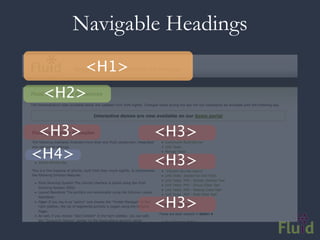 Navigable Headings
       <H1>
 <H2>

<H3>          <H3>
<H4>          <H3>

              <H3>
 
