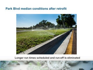 Park Blvd median conditions after retrofit

Longer run times scheduled and run-off is eliminated

 