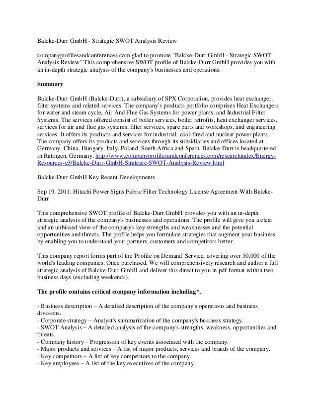 Balcke Durr Gmbh Strategic Swot Analysis Review