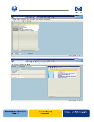 13/12/200264
PROJECT SYSTEM USER MANUAL
for BALCO
 Hewlett-Packard
- confidential -
Prepared by : Kallol Sengupta
 