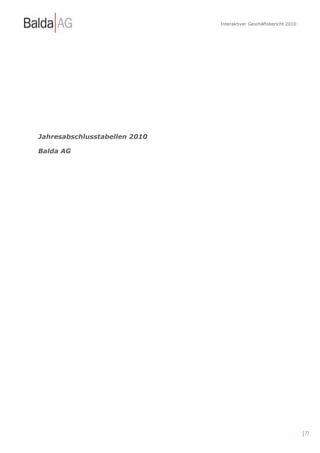 Interaktiver Geschäftsbericht 2010




Jahresabschlusstabellen 2010

Balda AG




                                                                    | 77
 